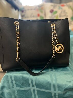 Michael Kors Black Tote with Gold Chain Handles